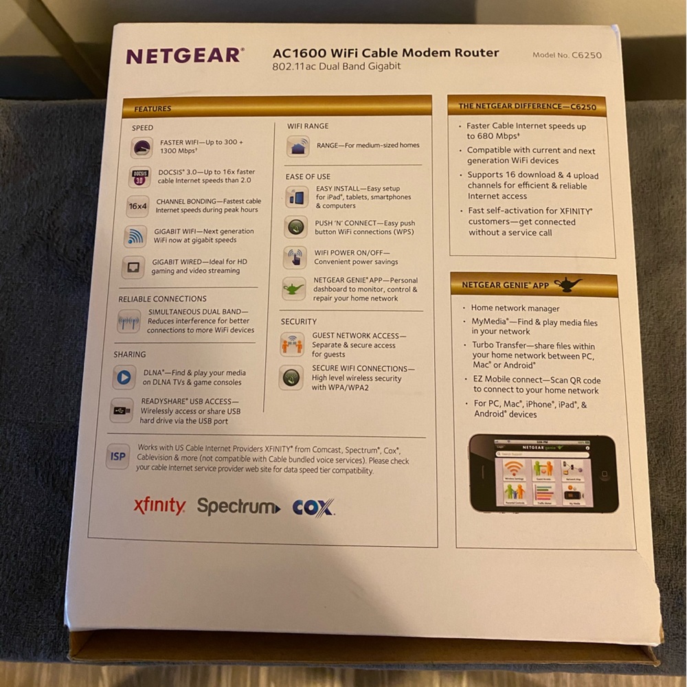 NetGear AC1600 Wi-fi Cable Modem Router (Model C6250) - Picture 4 of 11